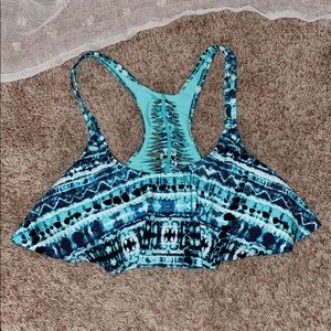 Blue,white, and black tie dye bathing suit